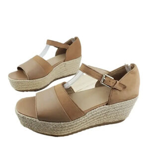 Naturalizer Wedge Sandal Size 9.5 Opal Espadrille Brown Leather Open Toe Shoes